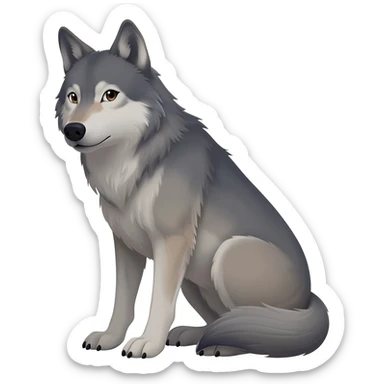 Femine wolf emoji with tail folded in front of leg which is in half sitting position sticker