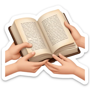 hands passing a book to another person, kind and inviting sticker
