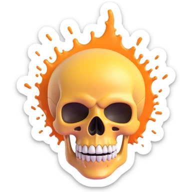 a skull with the top bursting open, dynamic motion, 3D emoji style sticker