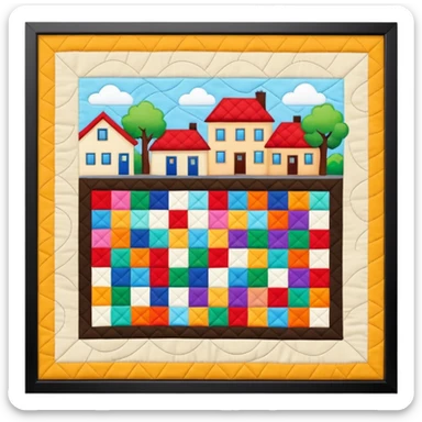 A Block saying "wifi" lying on a street in a quilt village sticker