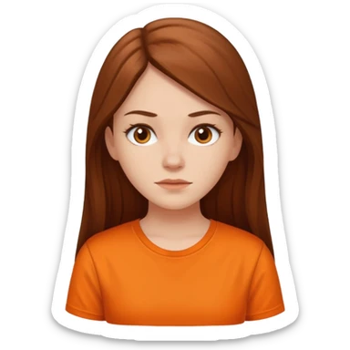 white girl with long hair and orange shirt not smiling sticker