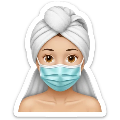 woman doing self care with face mask and towel sticker