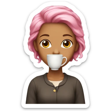  Girl that has pink hair and has a cup of tea  sticker