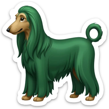 dark green dog extra furry afghan hound. The dog fur is totally dark green sticker