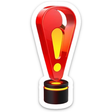 exclamation point, minimalistic 3d red neon glowing transparent sticker