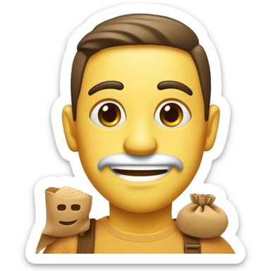 happy face with bushy eyebrows and a small bag of cane sugar and a key sticker