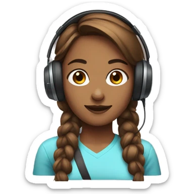 Girly gamer with headset on and brown hair sticker