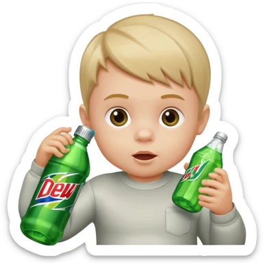 A baby boy drinking Mountain Dew sticker