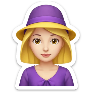 purple dress woman with yellow hat sticker