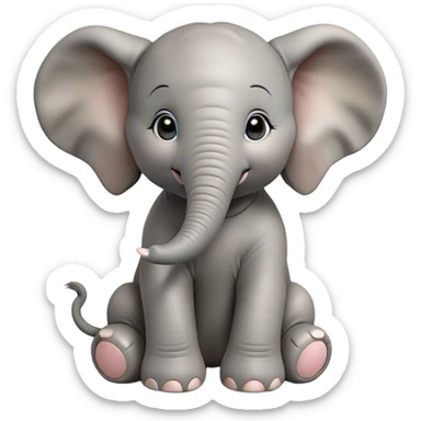 Cinematic Cute Baby Elephant Portrait Emoji, Head tilted playfully and inquisitively, featuring a velvety gray hide with oversized floppy ears and round, sparkling eyes filled with wonder, Simplified yet irresistibly adorable features, highly detailed, glowing with a warm, friendly glow, high shine, affectionate and spirited, stylized with a touch of playful charm, bright and endearing, soft glowing outline, capturing the essence of a mischievous yet loving baby elephant, so playful it feels like it could trundle out of the screen into your arms! sticker