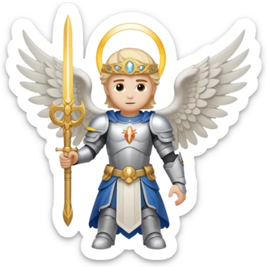 Michael the archangel is usually shown in emoji form as a brave, armored figure with a bright halo, wings, and a weapon. sticker