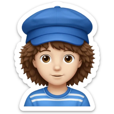 brown fluffy hair kid with blue and white hat sticker