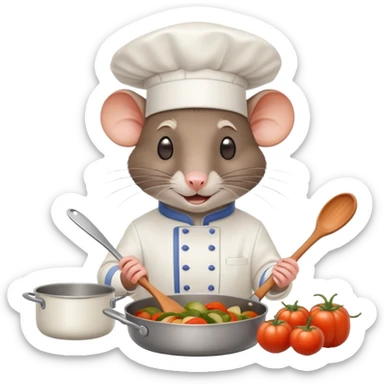 Rat chef in a white hat cooking ratatouille in a Paris kitchen sticker