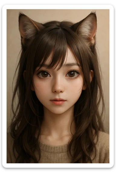 realistic anime-style catgirl, detailed face, expressive eyes, natural fur, subtle cat ears, soft lighting sticker