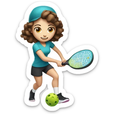 Caucasian girl with brown hair playing Pickleball sticker