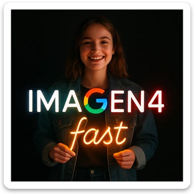 make a girl holding this sign, but sign in made of neon, also add fast below the sign sticker