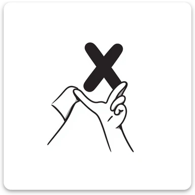 hand holding an X with a shadow effect sticker