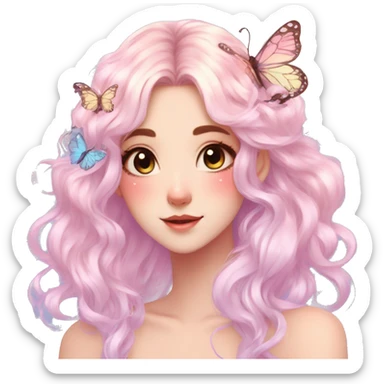 gorgeous anime pastel lady with butterflies and beautiful hair fairycore cottagecore sticker