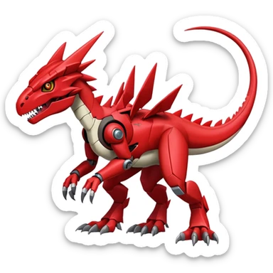  Cool Edgy Futuristic Red Digimon-Fakemon-Guilmon-Velociraptor-Dragon-Mecha full body sticker