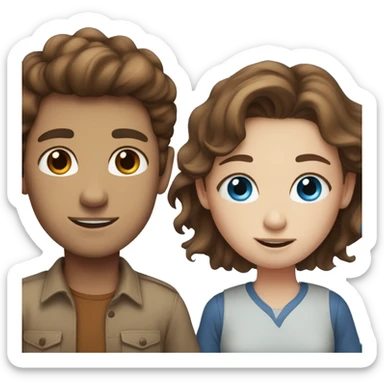 brown hair boy and browns shirt girl with blue eyes and freckles sticker