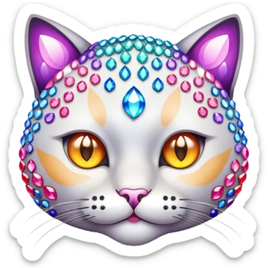 cat face with a blank, staring expression, made of sparkling gems sticker
