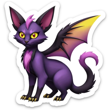 dark edgy dull pointy edgy Noivern-Noibat-Purloin-Torracat-Lykoi-Caracal-cat-Fakemon-fusion-hybrid-creature sticker