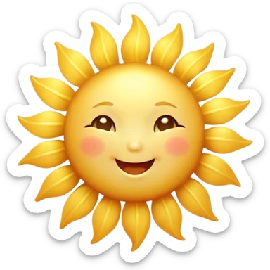 Cinematic tiny happy sun, golden and round, chubby with a warm smile, gentle rays beaming softly, radiating warmth and happiness, irresistibly cute. sticker