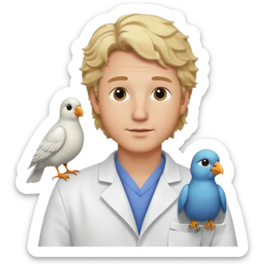 a blonde wavy hair man vet with a bird on his shoulder sticker