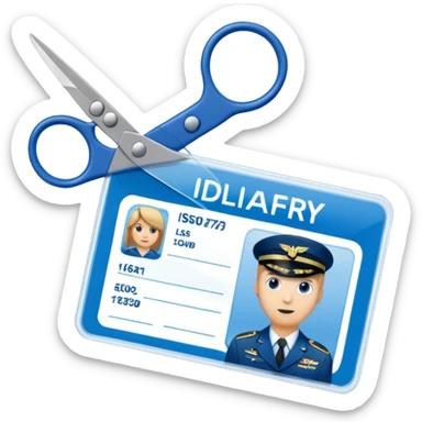 Scissors cutting military ID card in the middle front view sticker