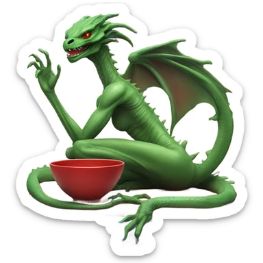Photo realistic, alien female green,  on red china dragon sticker