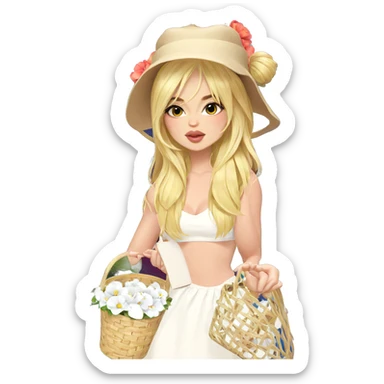 blonde girl with flower basket sticker