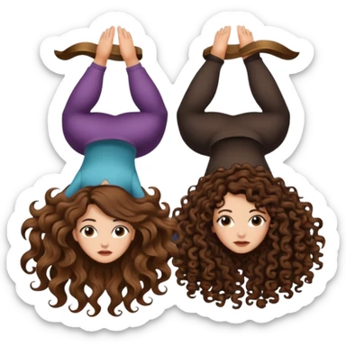 spell confusion — long wavy brown hair tattooed woman and short tight curly brown hair woman — scroll upside down sticker