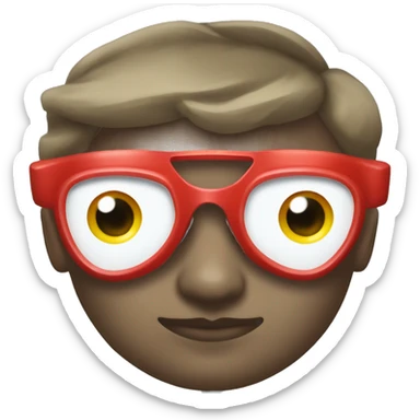 swimming goggles with red frame，cat-eye or spindle-like form，sharp edges sticker