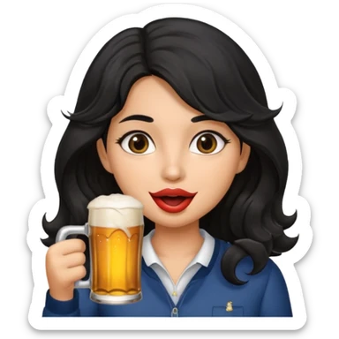 Morena con pelo ondulado color negroy lunar abajo de la boca tomando cerbeza
 sticker