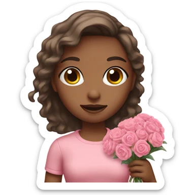 Girl with pink flower bouquet sticker
