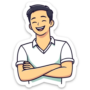 Arms crossed holding neck laughing guy sticker