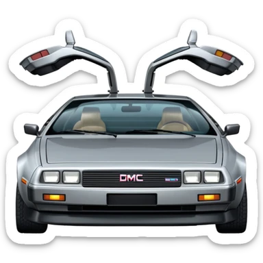Silver DMC 12 Delorean, closed doors, backside view sticker