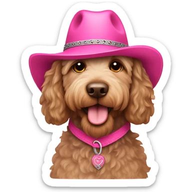 Labradoodle wearing a pink cowboy hat sticker