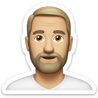 middle aged english man, short slicked back hair dark blonde, dark blonde medium length size full beard, wearing only a plain white smart shirt unbuttoned. sticker