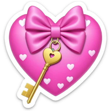 neon heart with a pink bow, heart pattern on the bow, and a golden key, emoji style sticker
