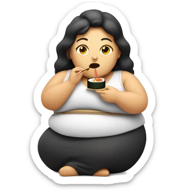 obese woman eating sushi sticker