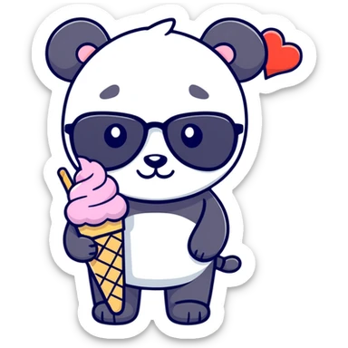 Panda eating ice cream and hart sunglasses  sticker