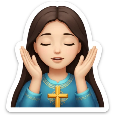 Girl long dark brown hair light medium skin worshipping God hands lifted eyes closed sticker
