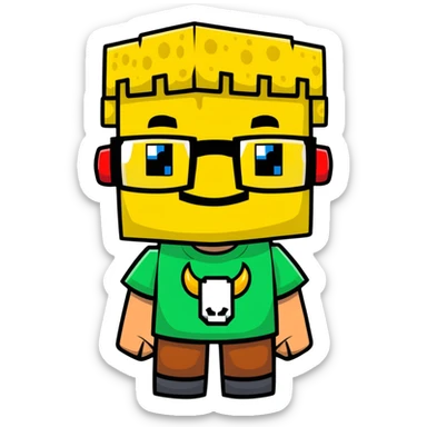 sponge with buck teeth and glasses wearing a Minecraft shirt sticker