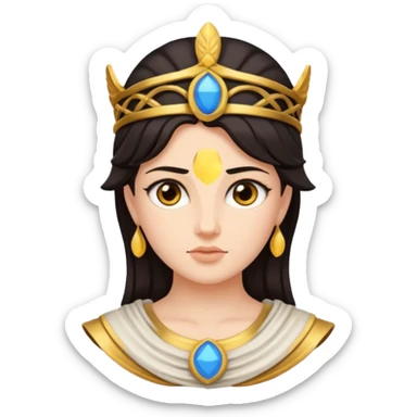 Athena the Greek goddess, dark haired, facing camera, in emoji style important deity in Greek mythology, daughter of Zeus, Strategic warfare Wisdom and intellect Craft, engineering, building, navigation Justice good governance Protection of cities embodys rational, disciplined intelligence  sticker