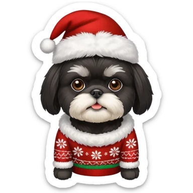 ALL BLACK SHIH TZU WITH CHRISTMAS SWEATER AND HAT sticker