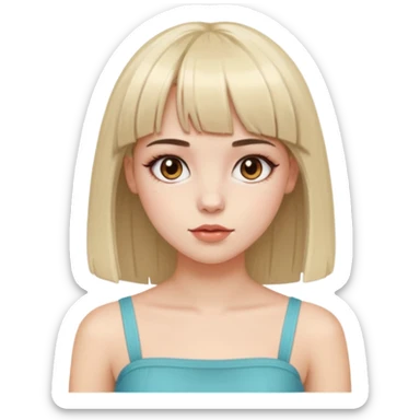 pale girl, who has straight medium length hair with bangs, brown eyes and abg make-up and wearing a tube sticker