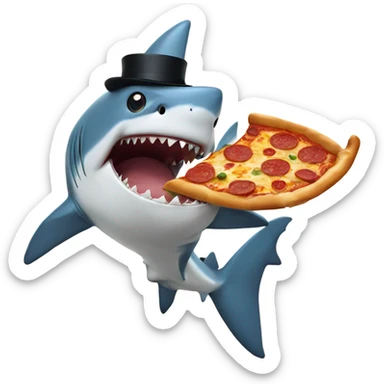 Shark with a top hat eating pizza sticker