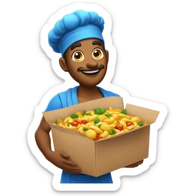 genie  as delivery boy  in his hand on the packed food  sticker