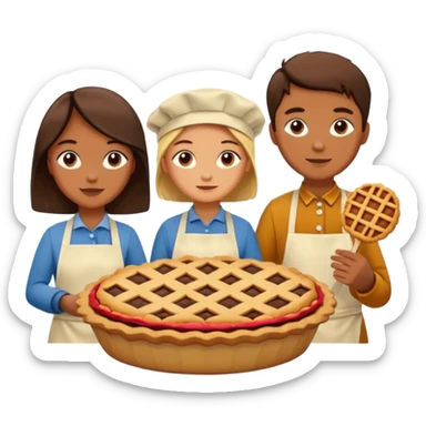 Baking community humanless avatar in vibrant style illustration. Pie, cookie, and muffin warm golden tones, simple shapes, flat design, high contrast. sticker